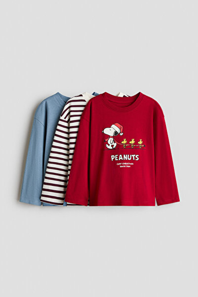 H&M 3'lü Uzun Kollu ve Baskılı Tişört