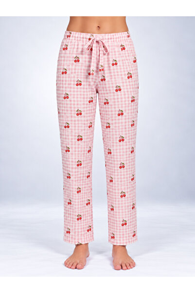 Serena Pantaloni de pijama de dama alb roz cu cirese