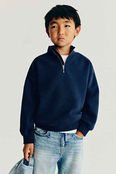 H&M Yarım Fermuarlı ve İçi Tüylü Sweatshirt