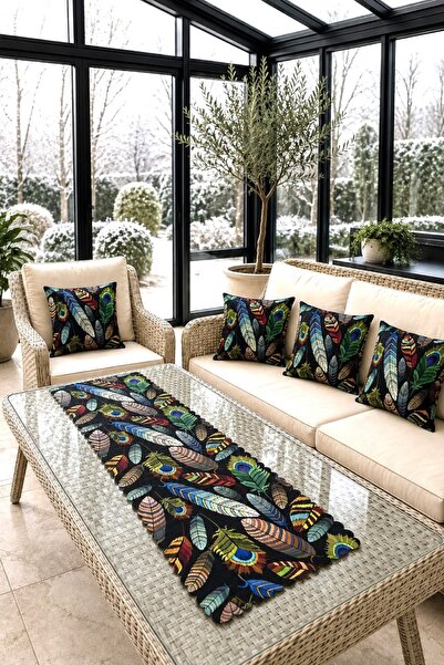 Zeria Home مجموعة حديثة من 4 أغطية وسائد و1 مفرش طاولة بنمط عصري، ألوان مفضلة...