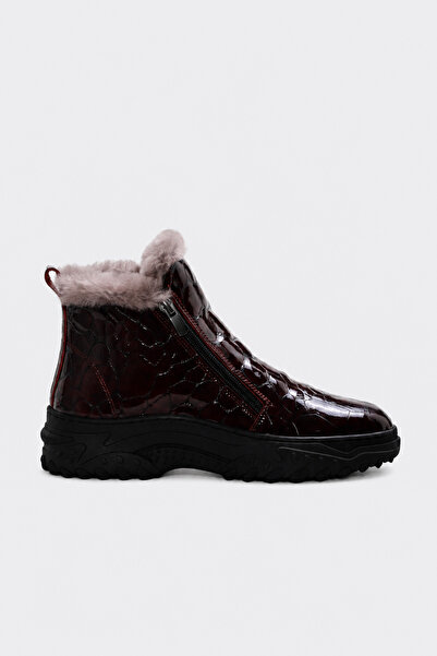 FAST STEP Genuine Leather Fur 240Kza2704-1 Claret Red Crocodile Women's Class...