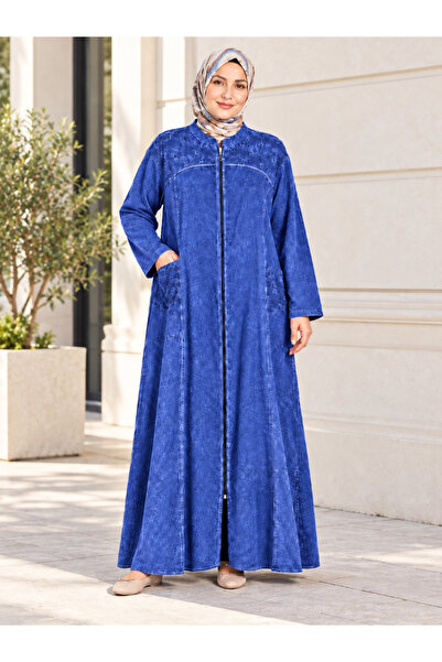 MARWARİ OTANTİK BUTİK Women's Ferace Zippered Washed Cotton Fabric Double Poc...