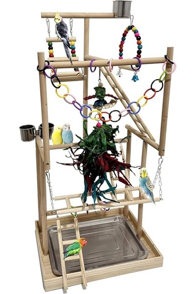NIUBIER 4-Tier Wooden Bird Play Stand, Large Parrot Activity Center, with Tra...