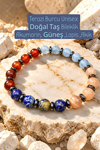 NBS Beautiful Naturel Stones سوار من الحجر الطبيعي للجنسين من برج الميزان، أك...