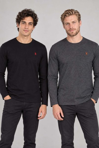 Dewberry Men's Round Neck Cotton Sweatshirt Set of 2 Black-Anthracite T8588