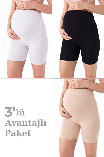 Arma Yıldız Pamuklu Likralı Hamile Boxer Şort 3'lü Paket Yumuşak ve Esnek Kumaş