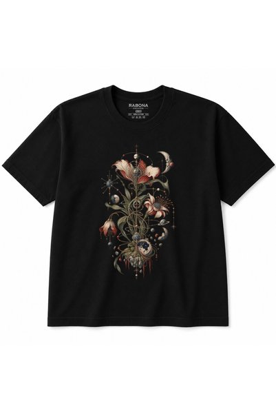 Rabona Fashion Ουράνια Ανθοφορία – Γραφικό T-Shirt με Κοσμικά Λουλούδια & Κήπ...