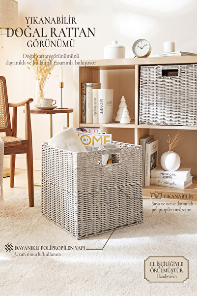 Ocean Home Textile Yıkanabilir Gri PP Rattan Dolap İçi Çamaşır Çocuk Odası Oy...