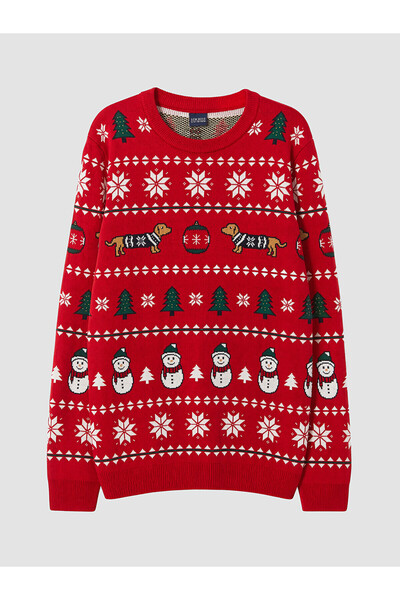 LC Waikiki Two Mt Shop Quality Lcw Kids Red Christmas Themed Boys' Knit Sweater