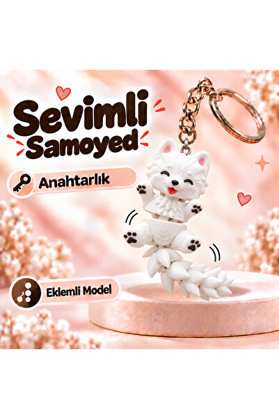 Sevimli Samoyed Eklemli Anahtarlık