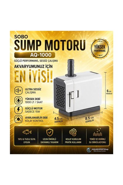 Sobo Akvaryum Sump Motoru - Ayarlanabilir Debi Ayarı - 15W - 1000 Lt/saat AQ-1000