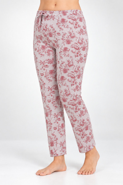 Serena Women's Big Size Pajama Pants, Gray with Cherry Blossoms