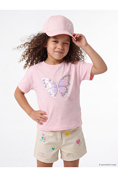 LC Waikiki Sequin Embroidered Girls' T-Shirt
