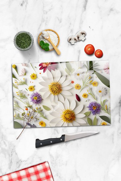 GÖKÇEOĞLU Glass Cutting Board Flower Mix Themed - Glass Cutting Board |   30c...