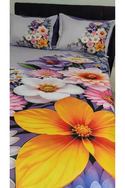 AYBERK HOME TEXTİLE Lila Bahar 5D Printed Cotton Double Duvet Cover Set with 6-Piece Fitted Sheets