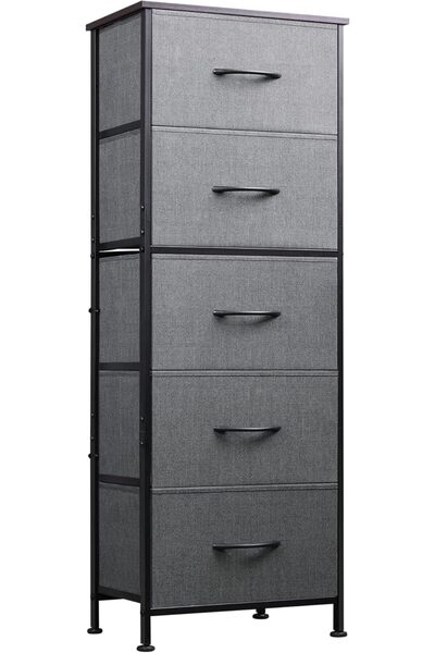 Chulovs Fabric Storage Dresser, 5-Drawer Vertical Dresser for Bedroom, Storag...