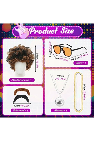 NO BRAND SET COSTUM HIPPIE ANII '60 '70 PERUCĂ OCHELARI COLIERE MUSTĂȚI