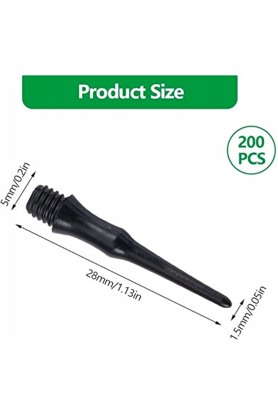 Alex 200 DE VÂRFURI NEGRE 2BA PENTRU DART, DIN PLASTIC REZISTENT, VÂRFURI NEGRE