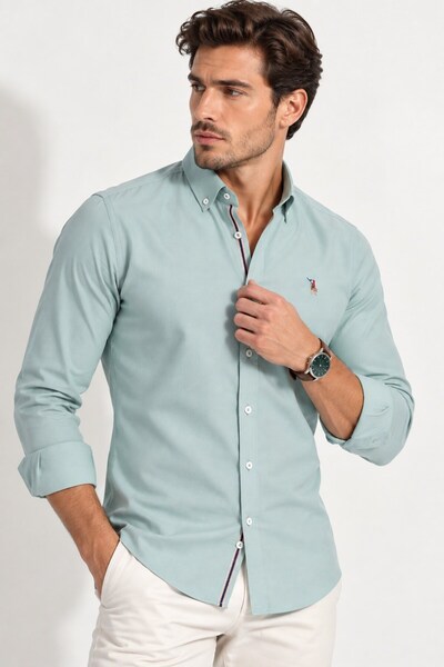 Dewberry Men's Cotton Shirt Water Green G974