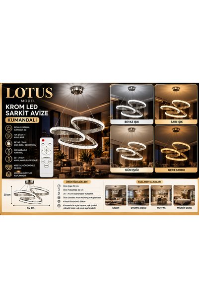 mubeda aydınlatma Lotus Model Krom LED Sarkıt Avize - 4 Renk Aydınlatma Seçen...