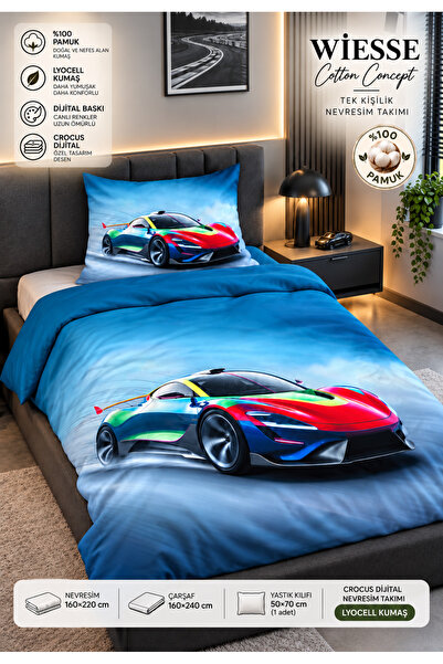 ARABALI DESEN - ÖZEL ÜRÜN - %100 PAMUK SATEN - LYOCELL KUMAŞ - PREMIUM - SQUARE BASKI - TEK KİŞİLİK - NEVRESİM TAKIMI / 2 YASTIKLI