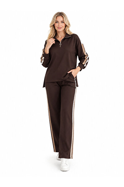 duygu altıntaş Women's Black Stripe Detailed Zippered Tracksuit Set – Sporty ...