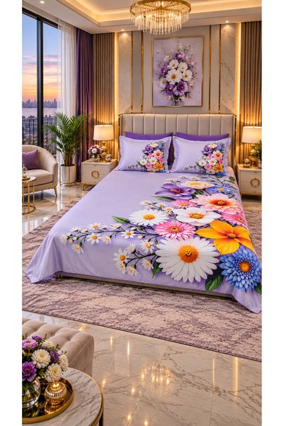 AYBERK HOME TEXTİLE طقم غطاء لحاف مزدوج من القطن المطبوع بتقنية 5D من ليلا بح...
