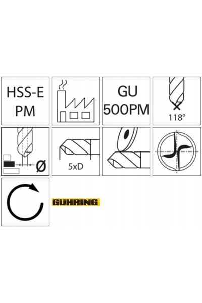 NO BRAND Burghiu Krete WN HSSE-PM TiAlN 5xd 4,2 mm Gühring