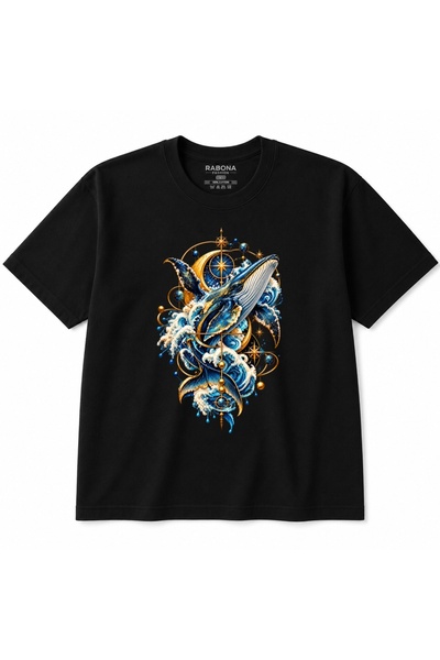 Rabona Fashion Balena Cerească – Tricou Grafic cu Valuri Oceanice și Cosmos A...