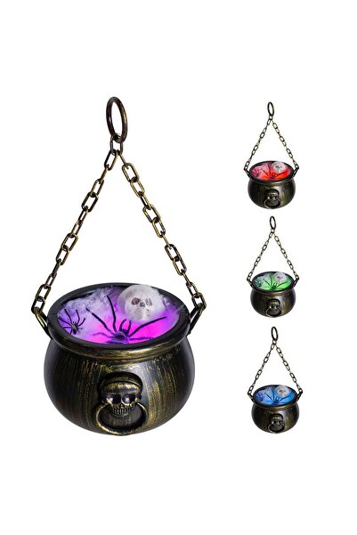 OEM Cazan Decorativ de Halloween cu Panza & Lumina Colorata Ø19x14cm
