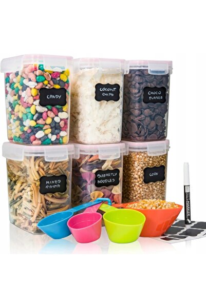 NO BRAND SET DE 6 RECIPiente din plastic pentru depozitarea alimentelor + ETI...