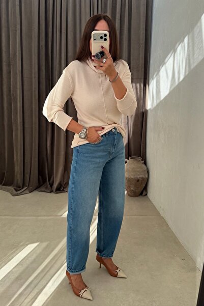 ELVAN TOLON Mom jeans sa visokim strukom PLAVI