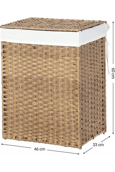 SONGMICS Coș de rufe 90L ratan sintetic cu capac natural