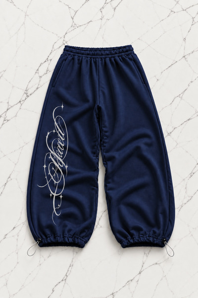 Gofeel Navy Blue Flessed Printed Baggy Unisex Sweatpants