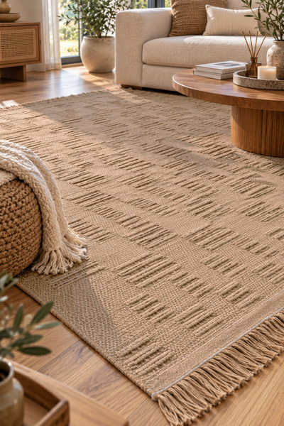 MELARİS HALI Gerçek Doğal Jüt Halı %100 Kendinden Saçaklı Dokuma Kilim Sisal ...
