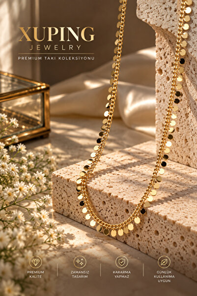 XUPING JEWELRY Xuping Altın Renk Pullu Zincir Kolye