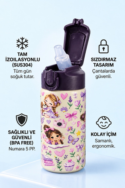 Penguen Çocuk Pipetli Çelik Suluk ve Matara 500 ml Sızdırmaz BPA Free SUS304 ...