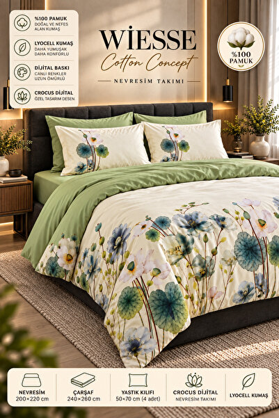 ÖZEL ÜRÜN - %100 PAMUK SATEN - LYOCELL KUMAŞ - PREMIUM - SQUARE BASKI - ÇİFT KİŞİLİK - NEVRESİM TAKIMI / 4 YASTIKLI