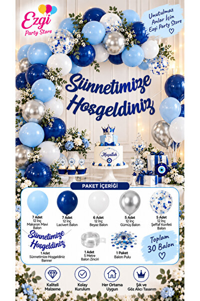 Ezgi Party Store 30 Balonlu Sünnet Süsleme Seti Sünnetimize Hoşgeldiniz Banne...