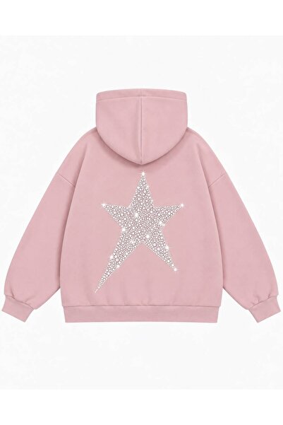Mad&Calf Women's Star Stone Printed Hooded Oversize Sweatshirt