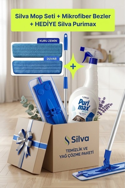 Silva Mikrofiber Ikili Mop Set (KURU-DUVAR)Silva Mop Seti ve Temizlik Paketi ...