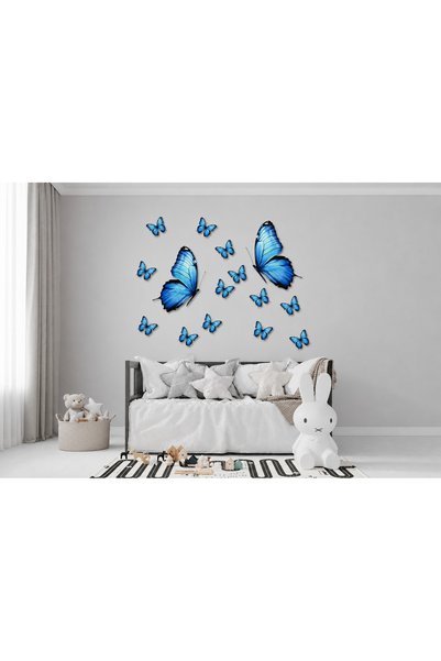 aiki 2 Büyük Mavi Yarım Kelebek, Çocuk Odası, Cam, Duvar Sticker; 50 x 100 cm