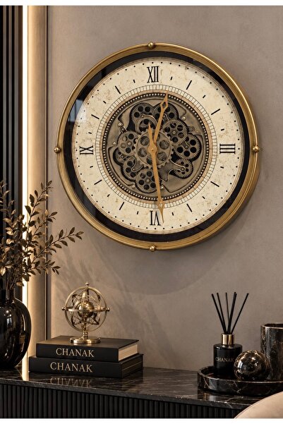 sahane & bazaar Çarklı Metal Duvar Saati 60cm Dekoratif Saat