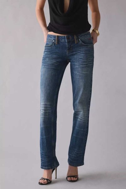 BeHill Be Hill Women's Blue Washed Low Waist Spanish Leg Bootcut Denim Trousers