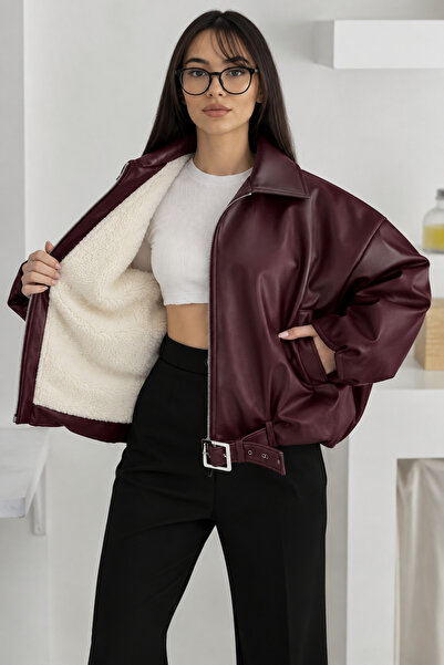 Helen Goods İçi Kürklü Oversize Kadın Deri Ceket Mont