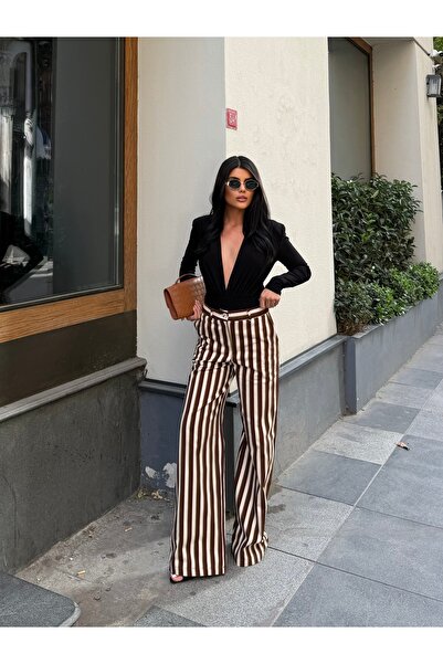 Cistern İstanbul Women's Colorful Striped Spanish Flare Pants