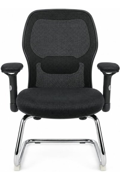 THE RED CREW Writing Ergo-V Ergonomic Visitor Chair, Black Mesh Back, Integrated Lumbar Support, Height-Adjustable Armrests, High-Density PU Foam Seat, Chrome Cantilever Frame, 2-Year