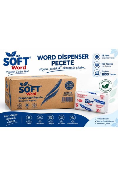 SOFT Word Dispanser Peçete 18 Paket x 100 Yaprak | Kağıt Peçete | Dispanser P...
