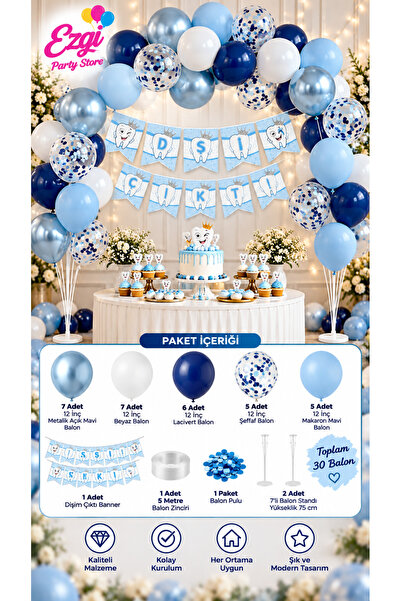Ezgi Party Store Diş Buğdayı Süsleme Seti 30 Balon 2 Balon Standı Dişim Çıktı...