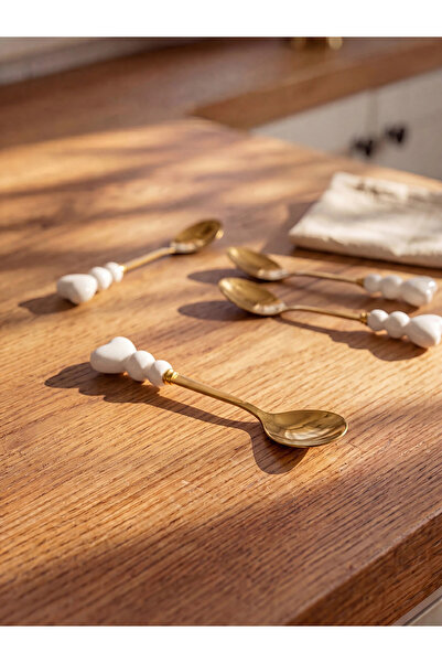 LC Waikiki Lcw Home Yellow Pearl Detailed Dessert Spoon Set of 4